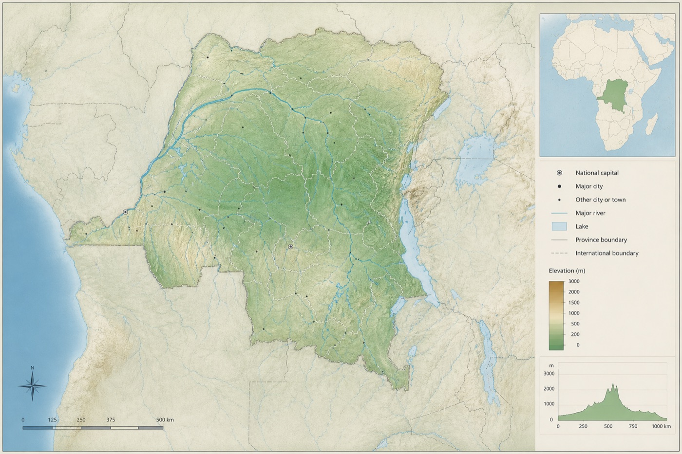 Cartographic visualization of the Democratic Republic of the Congo study region
